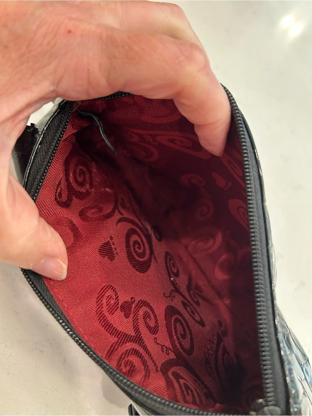Brighton Black Patent Croc-Embossed Rose Crossbody Bag
